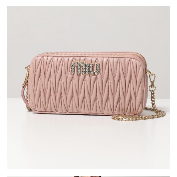 Miu Miu Other - Miu Miu Jewelled Logo Matelasse Crossbody Pink Bag